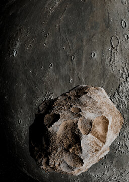 Asteroids in Space and the moon, 3d animation