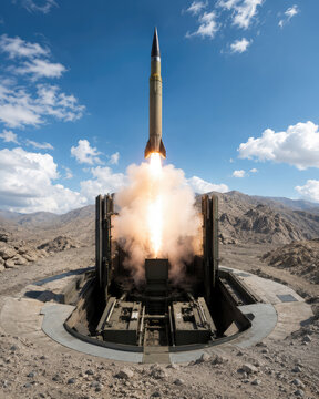 Ballistic Missile Launch from Underground Silo in Mountain Desert
