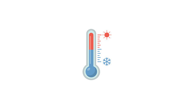 Temperature gauge thermometer icon displaying hot sun and cold snowflake symbols isolated on white background