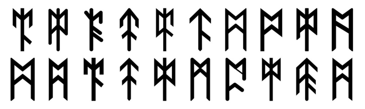 Halloween ancient rune vector icon set and silhouette bundle isolated on transparent background