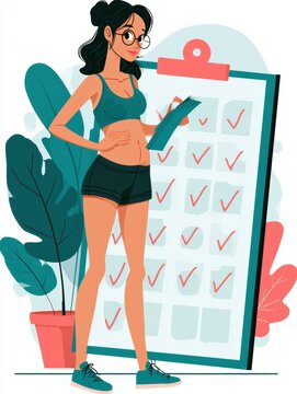 A digital illustration showing a woman checking a health appointment calendar for gynaecological exams in a colorful style.