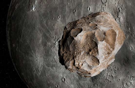Asteroids in Space and the moon, 3d animation