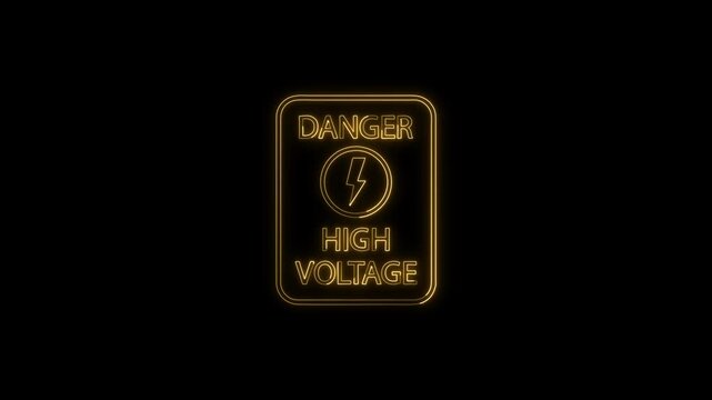 Neon Danger High Voltage Sign Animation with Red and Yellow Glowing Light Effect