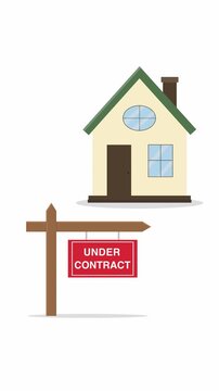 Vertical House with Under Contract Sign. Real Estate Property Animation
