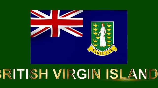 Waving flag of the British Virgin Islands with gold text on green background
