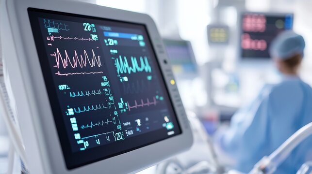 Smart Intensive Care Monitoring With Real Time Vital Signs Healthcare Maintenance Display, medical technology service, AI diagnostic solutions, connected healthcare support