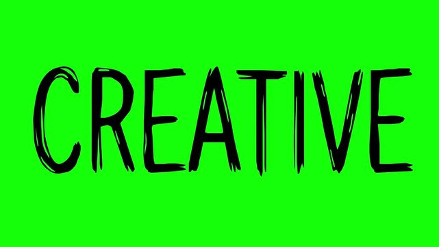 hand drawn style animated text word creative with solid black fill and rough edges effect on a green screen chroma key background. Perfect for modern video projects