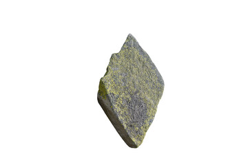 vertical granite stone covered with green lichen isolated on white background © Svitlana