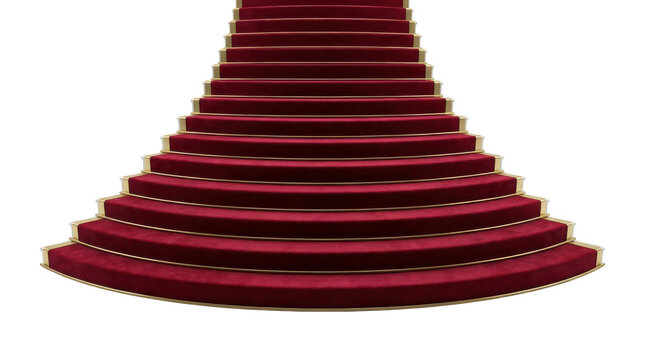 Red carpet staircase with golden edges isolated on transparent background