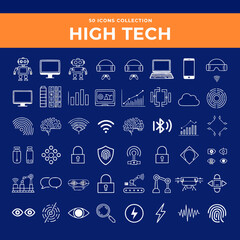 Naklejka premium High tech icons collection modern technology symbols for digital innovation and futuristic concepts.