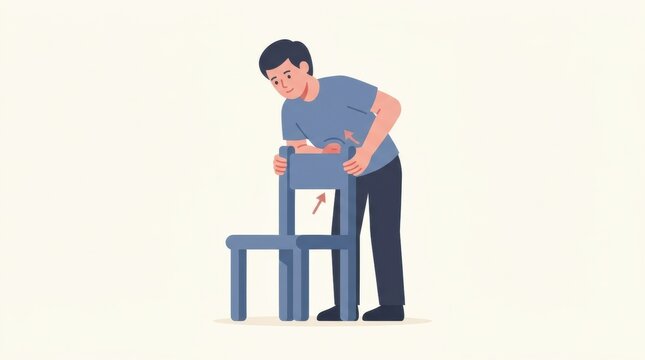 A person practices self Heimlich maneuver using a chair in a first aid training session focused on workplace emergencies.