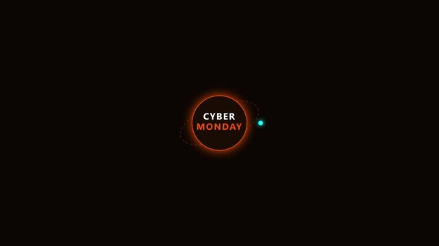 Cyber monday sale motion with orbiting neon on dark animation 4k background, promotion marketing e-commerce