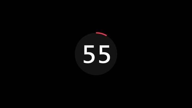 60 to 0 seconds countdown timer animation. 60 seconds circle Countdown timer from 60 to 0 animation on Black background. 60 seconds Digital Countdown Timer Animation. 4k motion video.