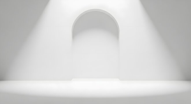 Arch wall niche illuminated by dual spotlights provides a modern architectural mockup stage.