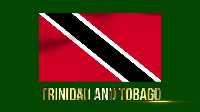 Waving flag of Trinidad and Tobago with gold metallic typography design element