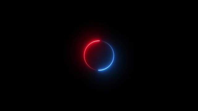 Round circle picture frame with two tone neon color shade motion graphic on isolated black background. 