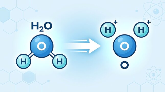 Chemical diagram of water molecule dissociation