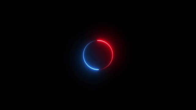 Round circle picture frame with two tone neon color shade motion graphic on isolated black background. 