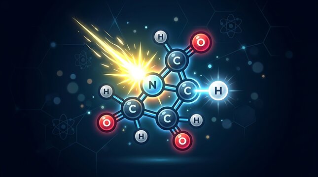 Glowing chemical molecule structure with energy impact