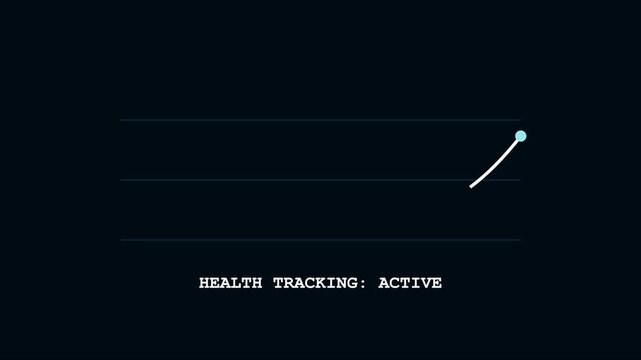 Health tracking active digital interface animation with rising data trend line 4k data visualization