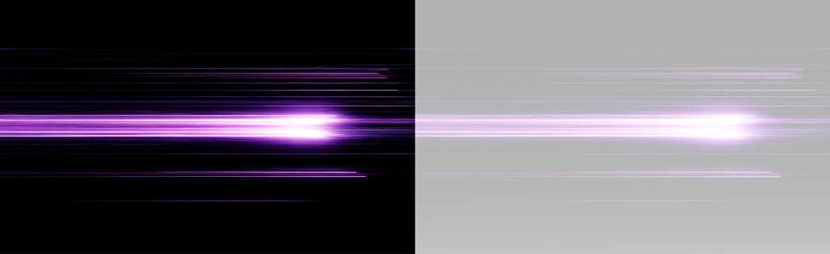 Purple light streak with glowing speed lines, bright violet motion trail, luminous energy blur, fast laser effect and smooth futuristic glow
