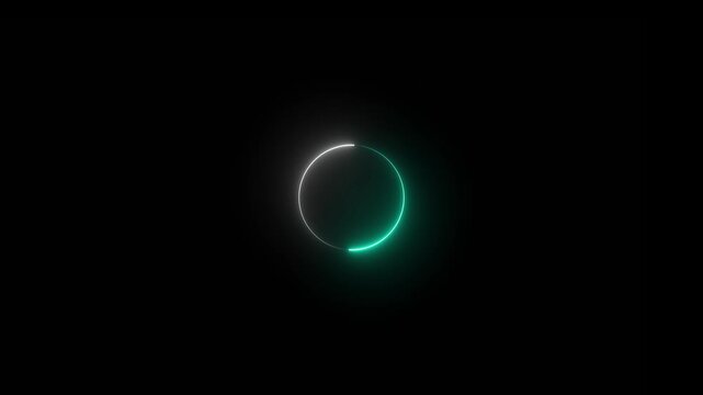 Round circle picture frame with two tone neon color shade motion graphic on isolated black background. 