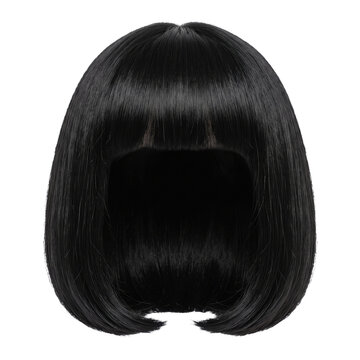 Short black bob wig with straight bangs.