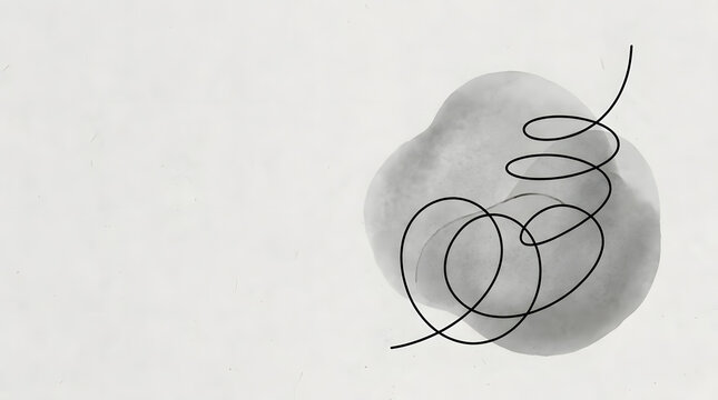 Abstract continuous line swirl art on grey circle.