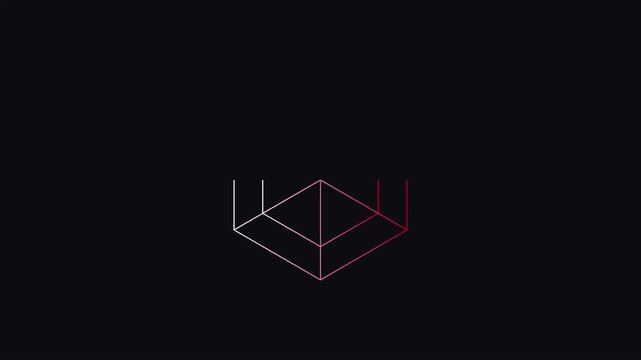 Minimalist neon geometric cube animation rotating in dark space 4k
