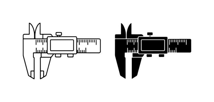 Digital Caliper Icons, Precision Measurement Tools, Engineering and Technical Illustration