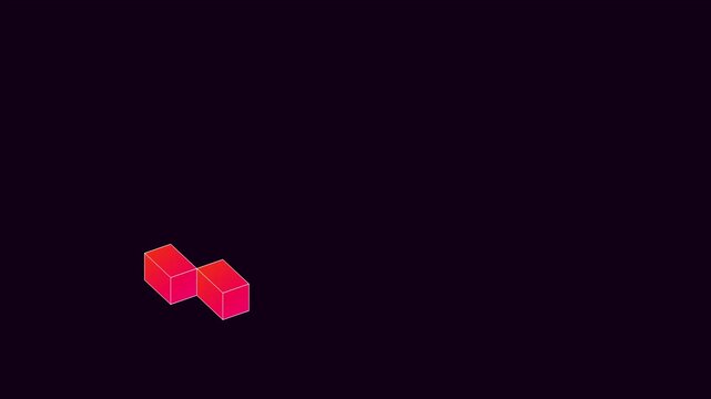 Minimalist red isometric cubes rotating on dark animation 4k background, for motion rotation