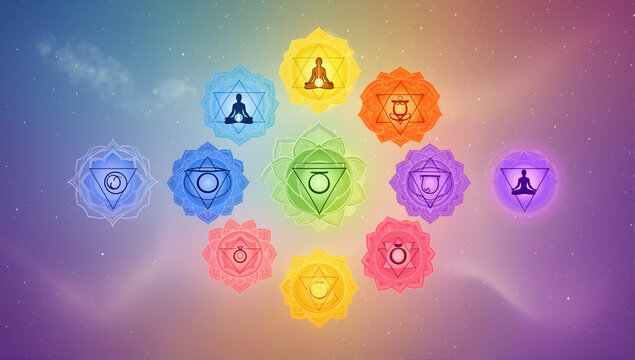 The Chakra system for yoga, meditation, ayurveda - banner / background
