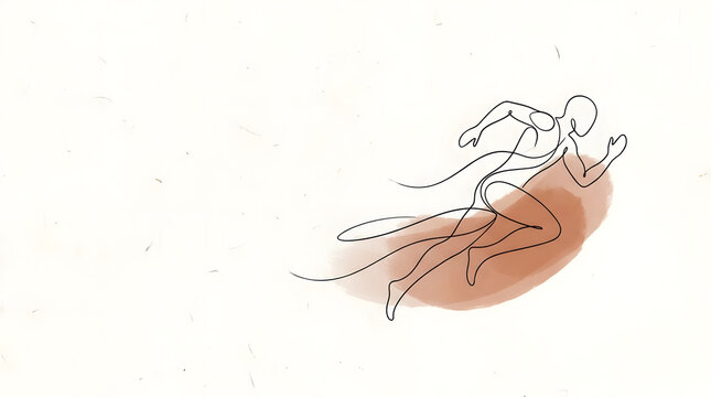 Dynamic runner finishing race line art on red.