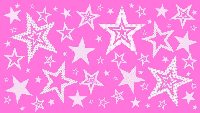 Retro Y2K Pink Star Pattern Background with White Halftone Dots - 2000s aesthetic graphic background for nostalgic posters, web banners, and modern surface designs.