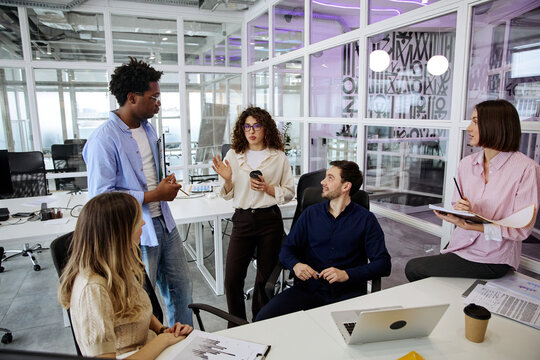 Diverse business team having meeting during a collaborative office meeting