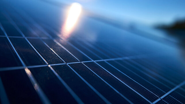Close-up of Solar Panel with Sunlight Reflection