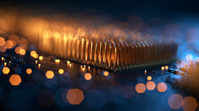 Close-Up of Computer Processor Pins and Microchip Hardware