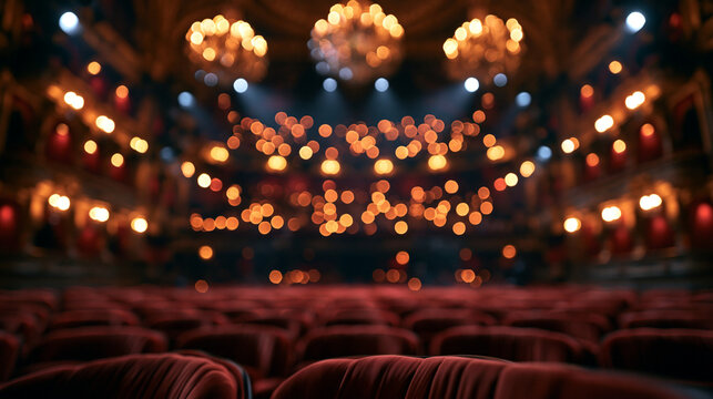 Blurred Opera House Auditorium with Glowing Bokeh Lights