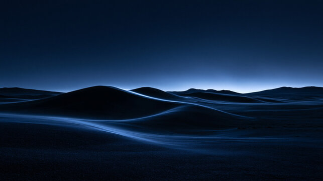 Minimal Blue Sand Dunes Desert Landscape at Night