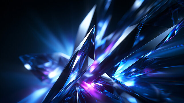 Abstract Glowing Blue Crystal Geometric Facets Background