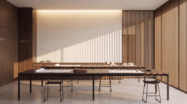 Modern Architecture Design Studio Interior with Drafting Tables