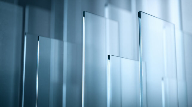 Modern Transparent Vertical Glass Panels Close Up