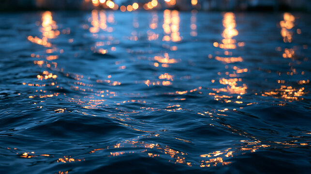 Water Surface with City Light Reflections at Night