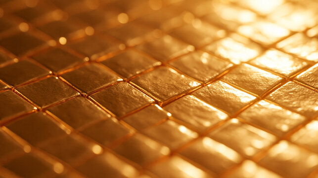 Golden Mosaic Tiles Background with Shiny Warm Light