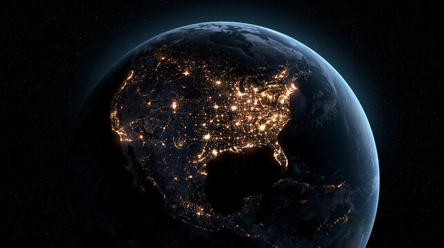 Planet Earth from Space at Night Showing North America City Lights