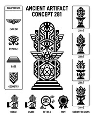 Fototapeta premium Ancient Artifact Concept Design with Symbols, Emblem, and Variants
