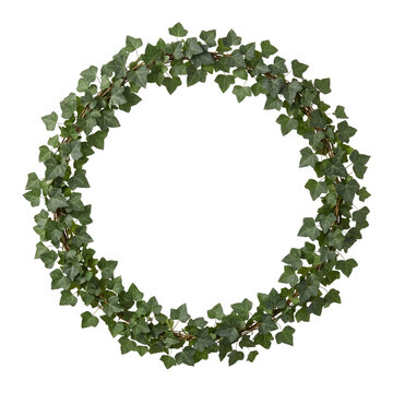 Green ivy wreath circle isolated PNG cutout for decoration
