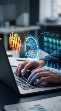 AI driven demographic analysis showcasing data visualization of population segments and growth potential, symbolizing business insight and strategy.