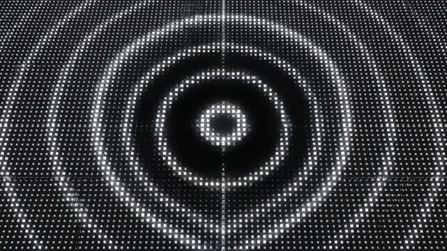 Futuristic LED Radar Display with Concentric White Circles on Black Grid for Tech Backgrounds.