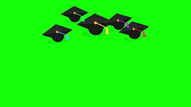 Graduation Caps Animated Asset on Green Screen